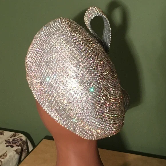 New Stunning CHARM NY A/B Rhinestone Pillbox Church Derby Hat - Picture 4 of 6